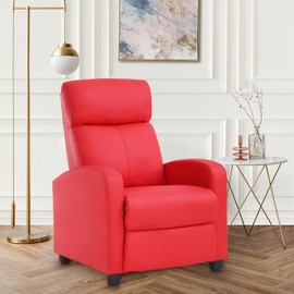 FDW Recliner Chair Massage Chair Reading Chair Reclining Sofa Home Theater Seating with Lumbar Support Massage and Padded Backrest for Living Room and Bedroom (Leather, Red)