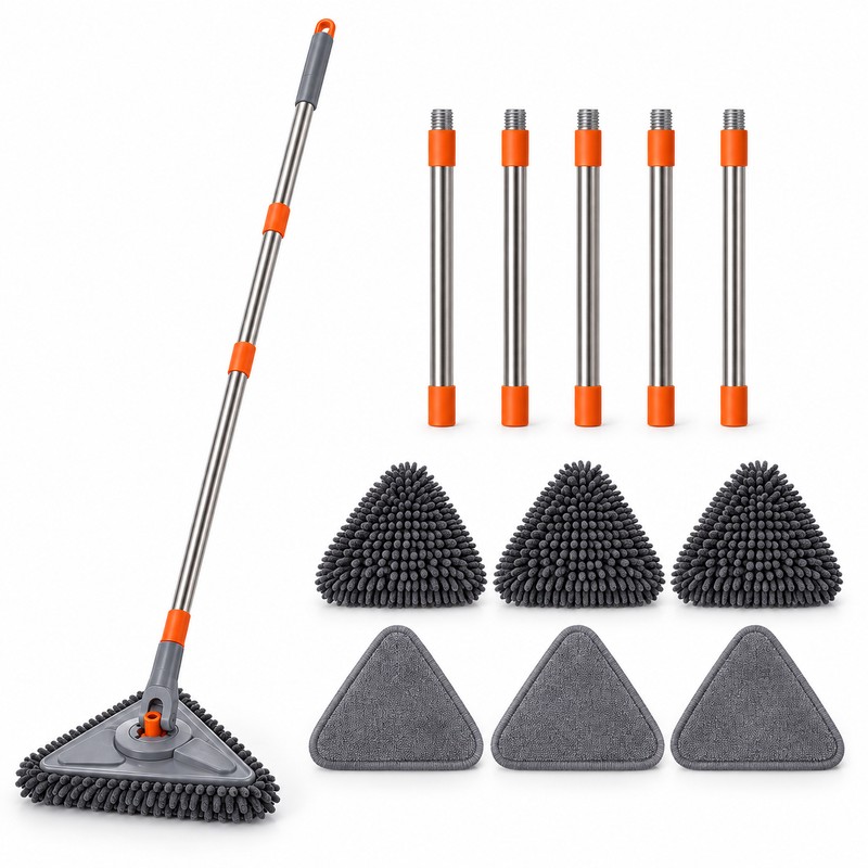 Long Handle Triangle Mop – 360° Rotating Microfiber Wall &
