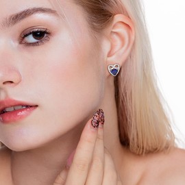 LANBEIDE September Birthstone Earrings, 925 Sterling Silver Infinity Love Heart Stud Earrings Sapphire Earrings for Women Birthday Present