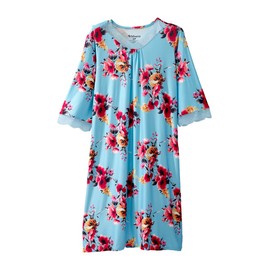 Women's Open Back Adaptive Lace Trim Nightgown - No Peek V-Neck Hospital Gown for Seniors - Spring Floral LGE