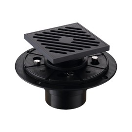 Zexzen Square Shower Drain 4 Inch with Flange, Matte Black Shower Floor Drain Cover with Hair Strainer, Removable Copper Brick Pattern Cover, CUPC Certified