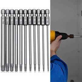 11 Pcs 100mm Torx Screwdriver Bit Sets,Star Magnetic Screwdriver Bits Set T6-T40 1/4 Inch S2 Steel Security Torx Screwdrivers Impact Driver Bit Set for Electric Manual Screwdrivers.