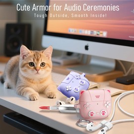 for Airpods 4 Case Cover Cute with Magnetic Anti-Lost Straps & Cleaning Kit,Funny Shockproof Silicone Earphone Protective Compatible with 4th Generation Airpod Case Girly Women Gifts