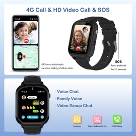 JUBUNRER 4G Kids Smart Watch with GPS Tracker Kids Phone Video Call SOS Step Counter Pedometer Waterproof Alarm Clock Camera Games Learn Calculator Smart Watch for Kids Watch for Boys Girls Gifts-