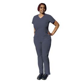 ANGIE UNIFORMS YOGAFLEX Soft & Stretchy Scrub Set for Women. Regular & PETITE. 2-Pocket Top and 5 Pocket Pants. Modern Fit. A430 (PEWTER, XL)