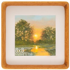 Husteria 8x8 Square Picture Frame in Natural Teak Wood, Solid Wooden Frames matted to 6x6, Gallery Frames for Wall Mount or Tabletop Display.