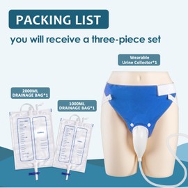 Wearable Urine Collection Set with 2 Drainage Bags (1000ml/2000ml), Reusable Silicone Urine 1.2M Catheter Bag for Elderly Men White