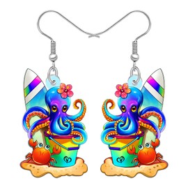 DALANE Acrylic Funny Pirate Octopus Earrings Cute Sea Animals with Goblet Glass Dangle Earrings Jewelry Accessories Octopus Gifts for Women Beach Lovers Vacation Charms (Multi)