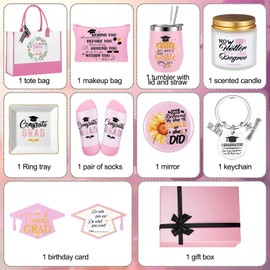 Locmeo 10 Pcs 2026 Graduation Gifts for Women Best College Grad Gifts Basket Master Degree Grad Gift Box Congratulations Gift for Class of 2026 College Masters Graduation(Novelty,Pink)