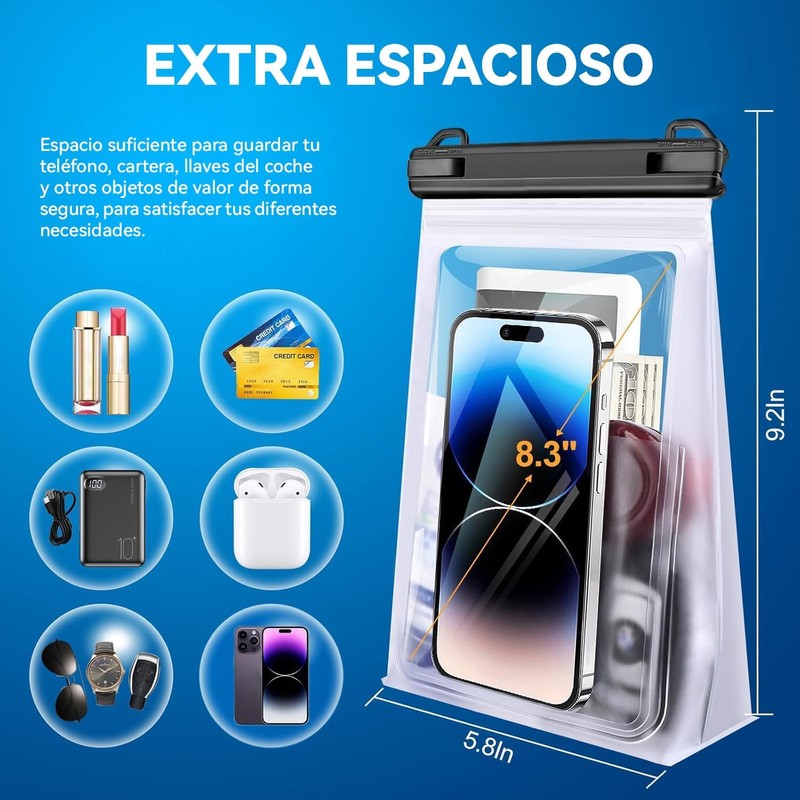Bolsa Grande Impermeable para Teléfono Celular,Impermeable con Tira De Sellado,Bolsa