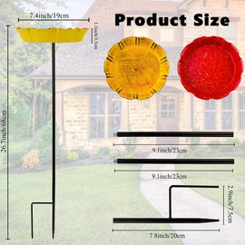 DREAMSOUL 2 PCS Bird Bath with Stake, Metal Bird Baths for Outdoors Garden Birdbath for Yard Garden Lawn Decor (Red & Yellow)