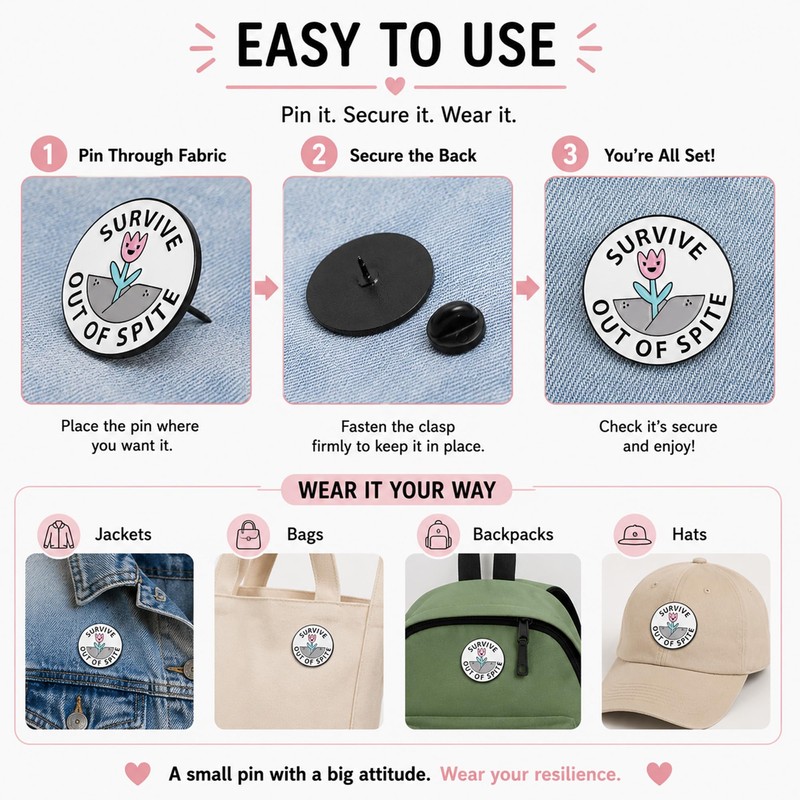 JHCHUYI 1Pcs Survive Out of Spite Enamel Pin, Funny Flower