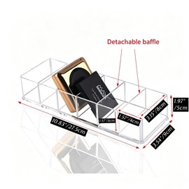 DYMSUP 6-Compartment Clear Acrylic Organizer with Detachable Dividers, Eyeshadow Palette & Cosmetic Holder for Vanity Drawer, Cosmetic Station & Makeup Desktop