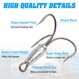Snagging Hooks Weighted Treble Hooks, 5pcs Weighted Fishing Hooks Large Snagging Treble Hooks Bunker Snag Hooks for Baitfish Trout Salmon 8/0 10/0 12/0 14/0