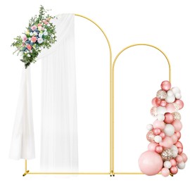 Wedding Arch Backdrop Stand Set of 2 (7.3FT/6FT), Gold Metal Arch Backdrop Stand,Balloon Arch Stand for Wedding Ceremony Baby Shower Outdoor Indoor Birthday Party Graduation Decoration,Gold