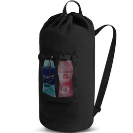 Canvas backpack laundry bag, laundry backpack with shoulder straps and mesh pockets, durable laundry basket bag with drawstring closure, suitable for college, laundromats, and apartments.