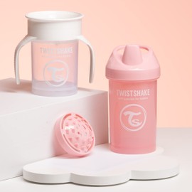 Twistshake Leak-proof Baby Drinking Cups - Set of 2 | 1 x 360 Cup + 1 x Crawling Cup | Leak-proof Weaning Cups | BPA-Free | Training Cup for Children | Learning Drinking Bottle | White Pink