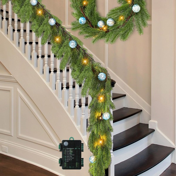 Ceenna 2 Pcs 12.4ft Pre Lit Christmas Cedar Garland with