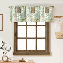 ZhiRain Boho Flower Patchwork Valance Curtain Garden Floral Country Check Print Rod Pocket Valance Window Treatments Short Curtains for Kitchen Bathroom Farmhouse Bedroom 54x18inch