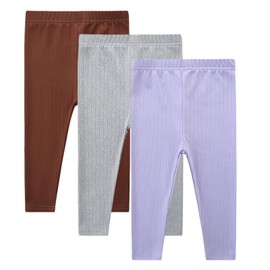 CIZENOFURS 3 Pack Baby Girls Pants Toddler Girl Leggings Solid Ribbed Bottoms for Fall Winter