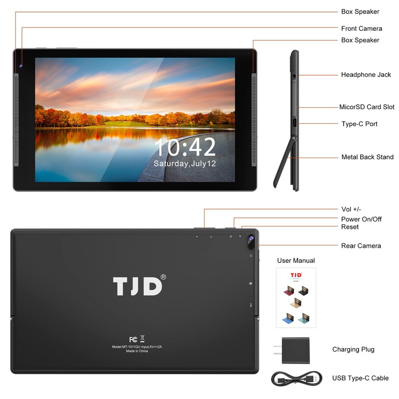 TJD Android 12 Tablet 10.1 Inch Tablets with Stand, 8GB