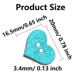 pson 100PCS Heart-Shaped Wood Sewing Buttons, Colorful Wood Craft Buttons with Two Holes for Decoration, Clothes, DIY (20mm x 16.5mm)