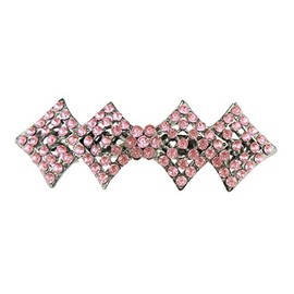 Womens Girls Crystal Rhinestone Diamante Wedding Bridal Party Evening Ponytail Fine Hair Accessories Formal Occasion Barrette Hairpin Grip French Spring Clip Long Bow Diamond Shape (Pink)