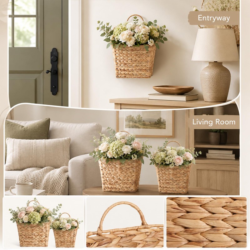 Set of 2 Woven Hanging Wall Basket for Organizing and