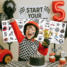 Checkered Flag Pre-cut Temporary Tattoos – 48PCS Style Race Car Birthday Party Favors and Understated Decorations for Kids