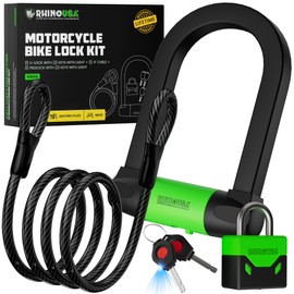 Rhino USA Bike Lock Set - Heavy Duty Anti Theft U Lock, 4FT Steel Security Cable, Padlock, 4 Lighted Keys. Dual Purpose Locks for EBike, Motorcycle, Electric Scooter, Bicycle