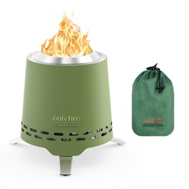 ONLYFIRE OUTDOOR LIVING 2-in-1 Smokeless Fire Pit with Pot Bracket & Carry Bag, 7.8” Portable Camping Stove Wood Burning Tabletop Fireplace for Patio Backyard RV Tailgating, Green FP053