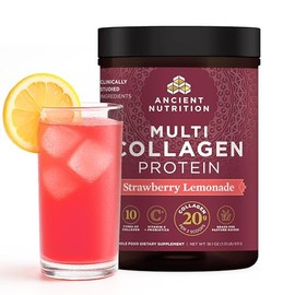 Ancient Nutrition Hydrolyzed Collagen Peptides Powder with Probiotics, Strawberry Lemonade Multi Collagen Protein for Women and Men with Vitamin C, 45