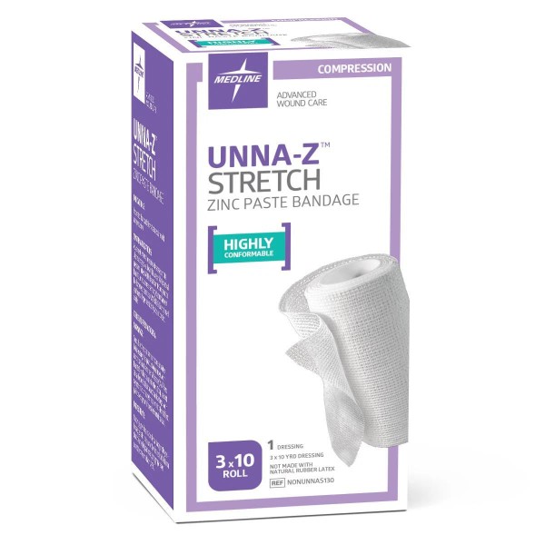 Medline Unna-Z Stretch Zinc Oxide Compression Bandage, 3" X 10