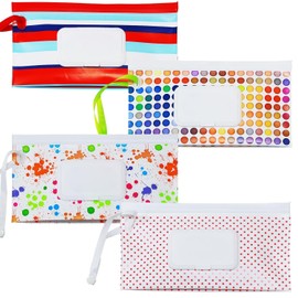 FAREVER Baby Wipe Dispenser, 4 Pack Portable Refillable Wipe Holder, Reusable Lightweight Wipes Holder Container for Travel Wet Wipe Pouch,Floral