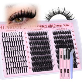 Wispy Lash Clusters with Spikes Manga Lash Kit 70D 80D Cluster Eyelash Extensions Kit CC-Curved Spiky Individual Lashes Kit with Bond Seal Tweezers by ALPHONSE