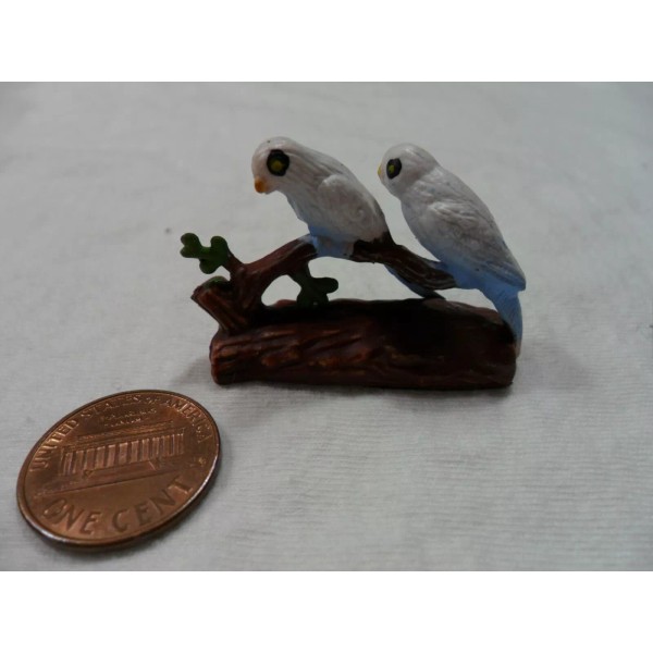 Miniature Blue Parrots on Branch - Hong Kong - Vintage