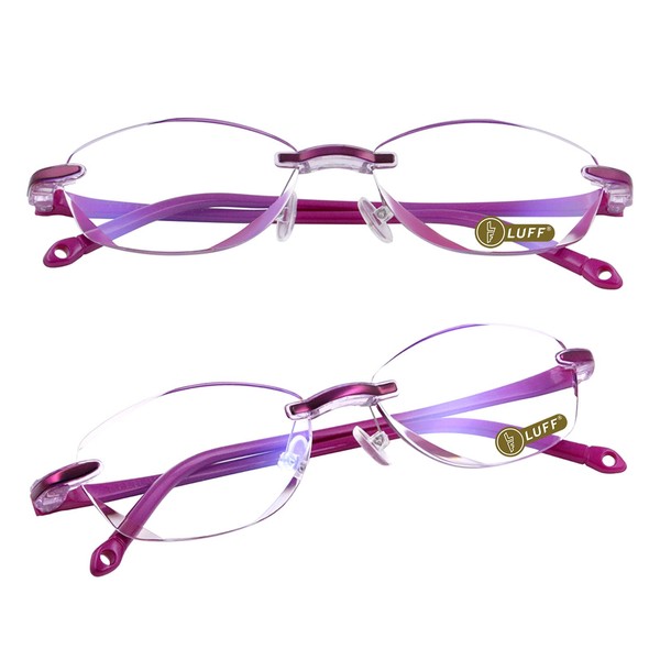 LUFF Rimless Reading Glasses Blue Light Blocking Diamond Cut Edge