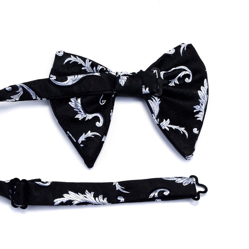 Gusleson Big Silk White Bowtie and Pocket Square Cufflink Flora