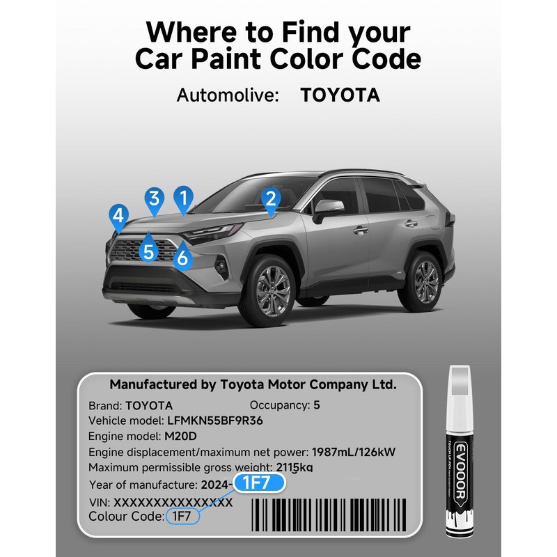EVOOOR 1F7 Classic Silver Metallic Touch Up Paint Compatible with