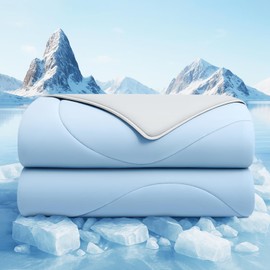 Cooling Comforter Queen Size, Cooling Blankets for Hot Sleepers and Night Sweats, Double Sided Cool Q-Max>0.45, Lightweight and Breathable Absorb Heat Soft Summer Ice Blanket 90"×90" Inches,Light Blue