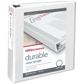 Office Depot Nonstick Round-Ring View Binder, 2in. Rings, 100% Recycled, White, OD02962