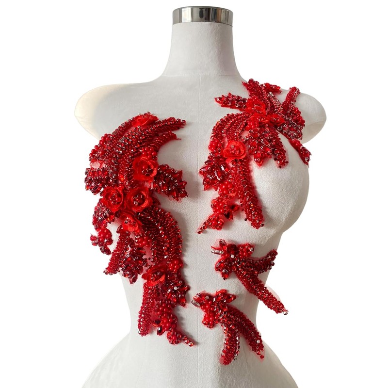 4 PCS Hand-Made Beaded Rhinestons DIY Clothing Appliques Patch Wedding