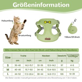 Cat Lead Set for Cats, Polyester Adjustable Cat Harness with Lead, Cat Harness Lead Set, Harness for Cats, Escape Proof for Kittens, Dogs (Green S)