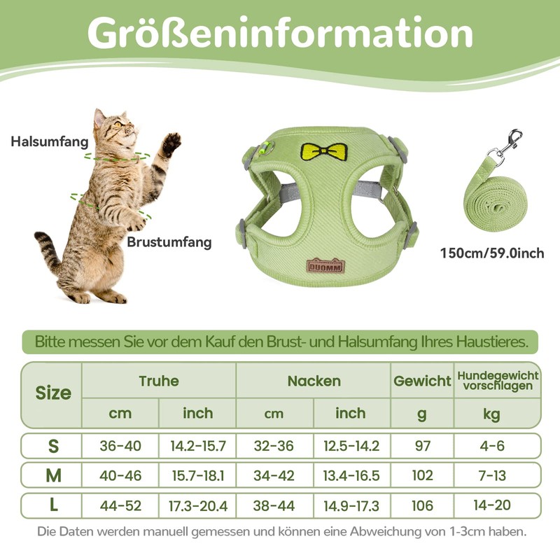 Cat Lead Set for Cats, Polyester Adjustable Cat Harness with