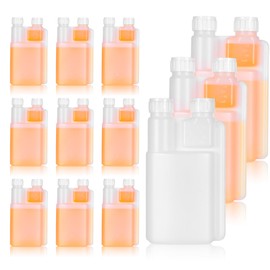 HOFURME 12 Pieces 8.5 oz Plastic Flasks, Measuring Bottle Built in 1 oz Glass Chamber Dispenser with Caps, to Store, Measure Dispense Liquids, Small Plastic Flask, for Concerts Travel Party Events