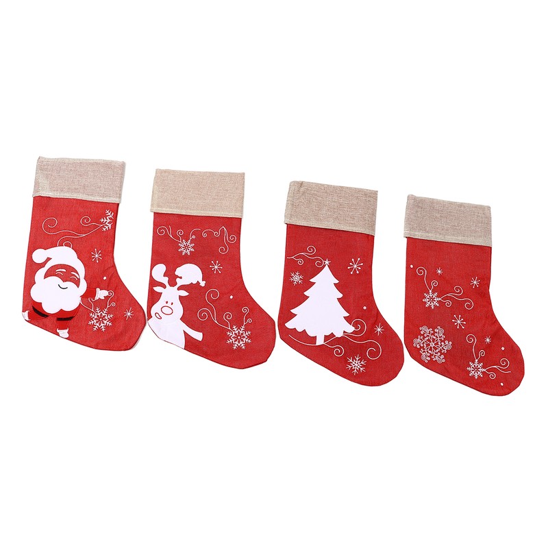Christmas Stocking Decorative Cartoon Pattern Cuff Stocking Ornament for Tree