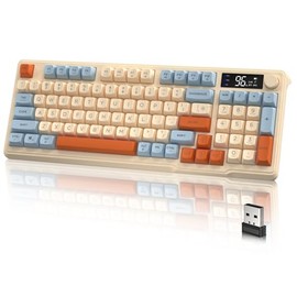 Teclado inalámbrico para juegos M96, control de perilla Bluetooth/2.4G, teclado mecánico con retroiluminación RGB LED y pantalla, teclas PBT, 2000mAh, diseño de 94 teclas para Win/Mac (Azulberry)