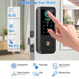 Smart Keyless Entry Door Lock with Handle – Bluetooth Front Door Deadbolt with Fingerprint, App & Keypad Control, Alexa Compatible, Matte Black