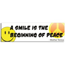 Gear Tatz - A Smile is The Beginning of Peace - Mother Teresa Quote - Bumper Sticker or Car Magnet - 3" X 10" - Professionally Made in The USA - Vinyl or Magnetic Decal (Magnetic Rubber, X1)