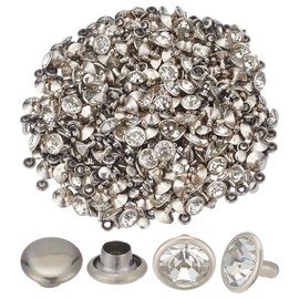 CRAFTYMELODY 200 Sets Brass Rhinestone Rivets 10mm Flat Round White Clear Crystal Rivet with Caps and Studs for Leather Craft DIY Making Clothing Belt Shoes Wedding Decoration